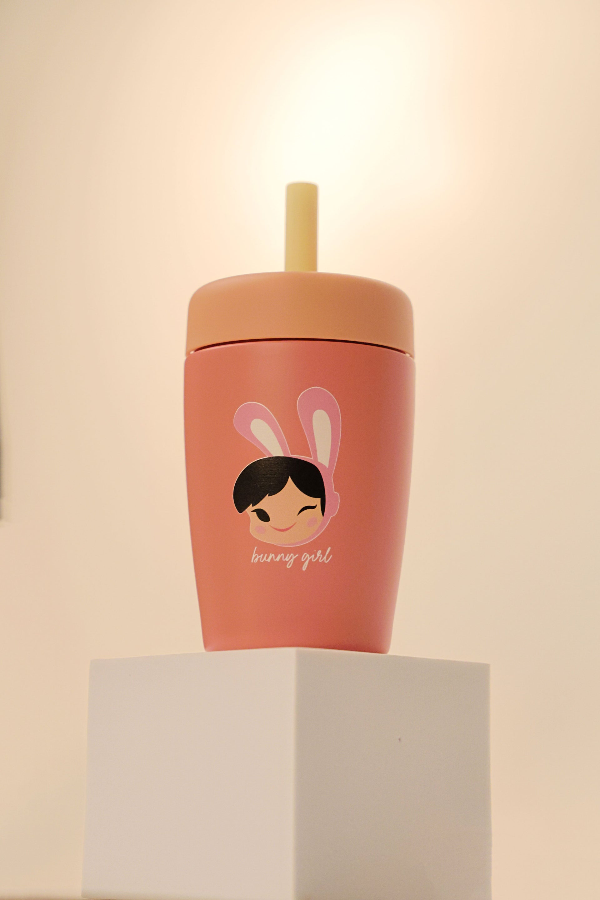Pink Straw thermos cup