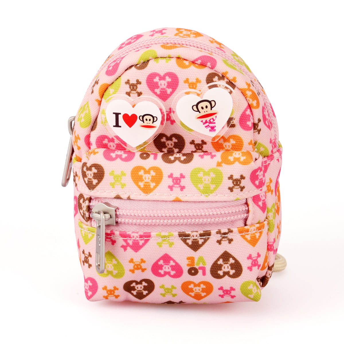Paul Frank Pink Mini Coin Purse, Cute Heart Skull Print Small Wallet with Wrist Strap
