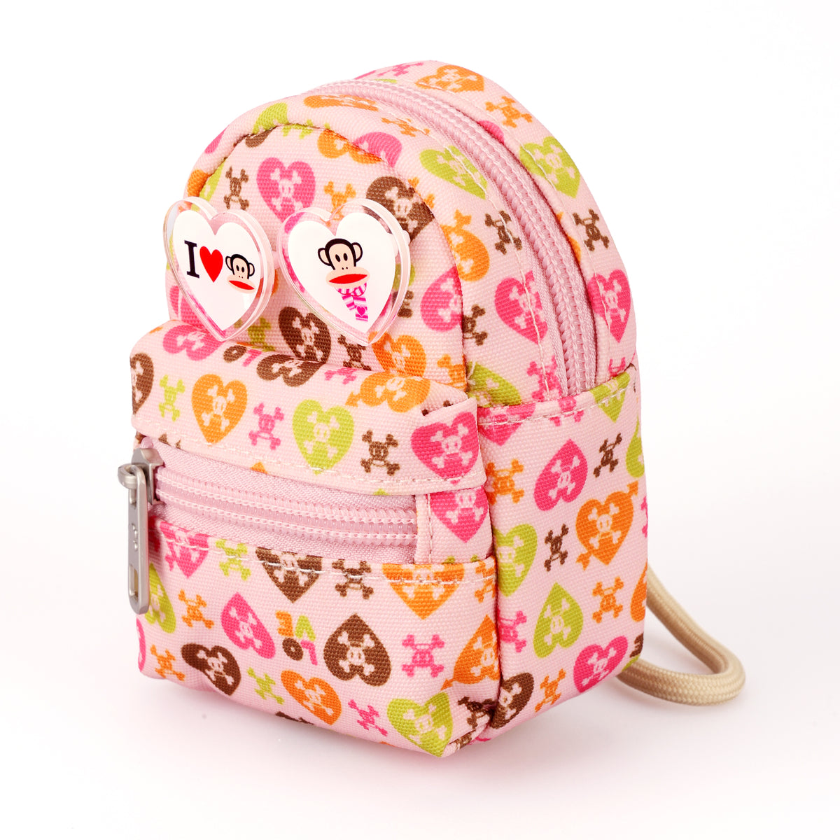 Paul Frank Pink Mini Coin Purse, Cute Heart Skull Print Small Wallet with Wrist Strap