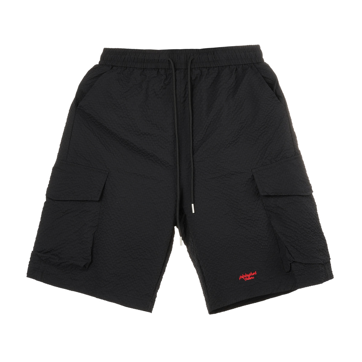 Piping Hot Future Men's Black Shirt and Shorts Set – 2-Piece Outfit, Textured Seersucker-Like Fabric, Snap-Front Collar Shirt + Cargo Shorts, Relaxed Fit - IMG_9603.JPG