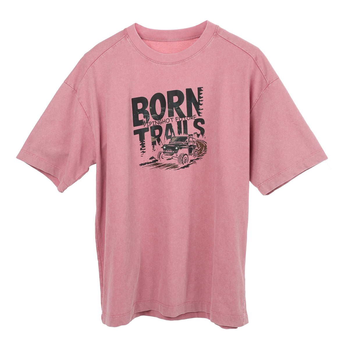 Piping Hot Future Men's Washed Pink Tee and Shorts Set – 2-Piece Outfit, BORN TRAILS Off-Road Graphic, Drop-Shoulder Relaxed Fit, Vintage Faded Pink - IMG_9614.JPG